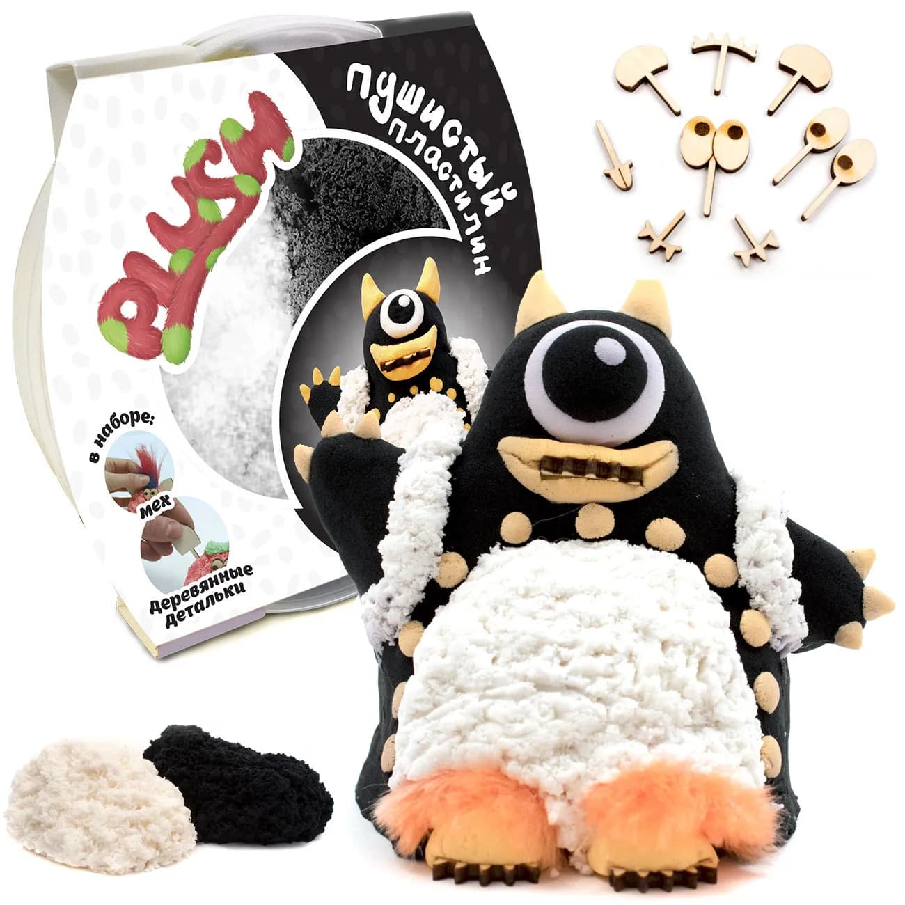 Пластилин пушистый Plush, черный +белый , 160 грамм