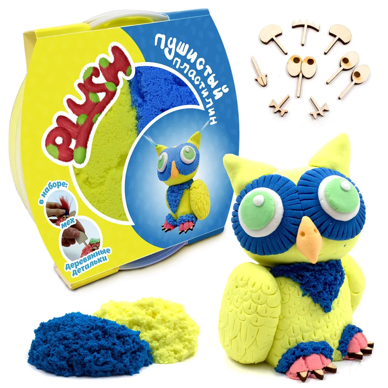 Пластилин пушистый Plush, синий + желтый, 160 грамм