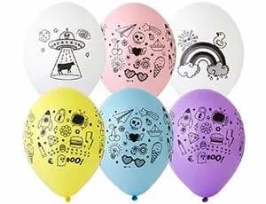 Шар латексный с рисунком Шелкография "Doodle" АРТ.11