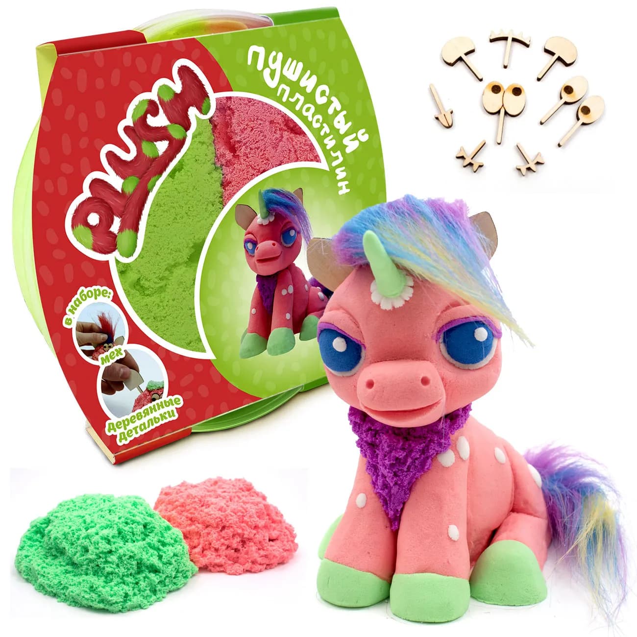 Пластилин пушистый Plush, розовы+зеленый, 160 грамм
